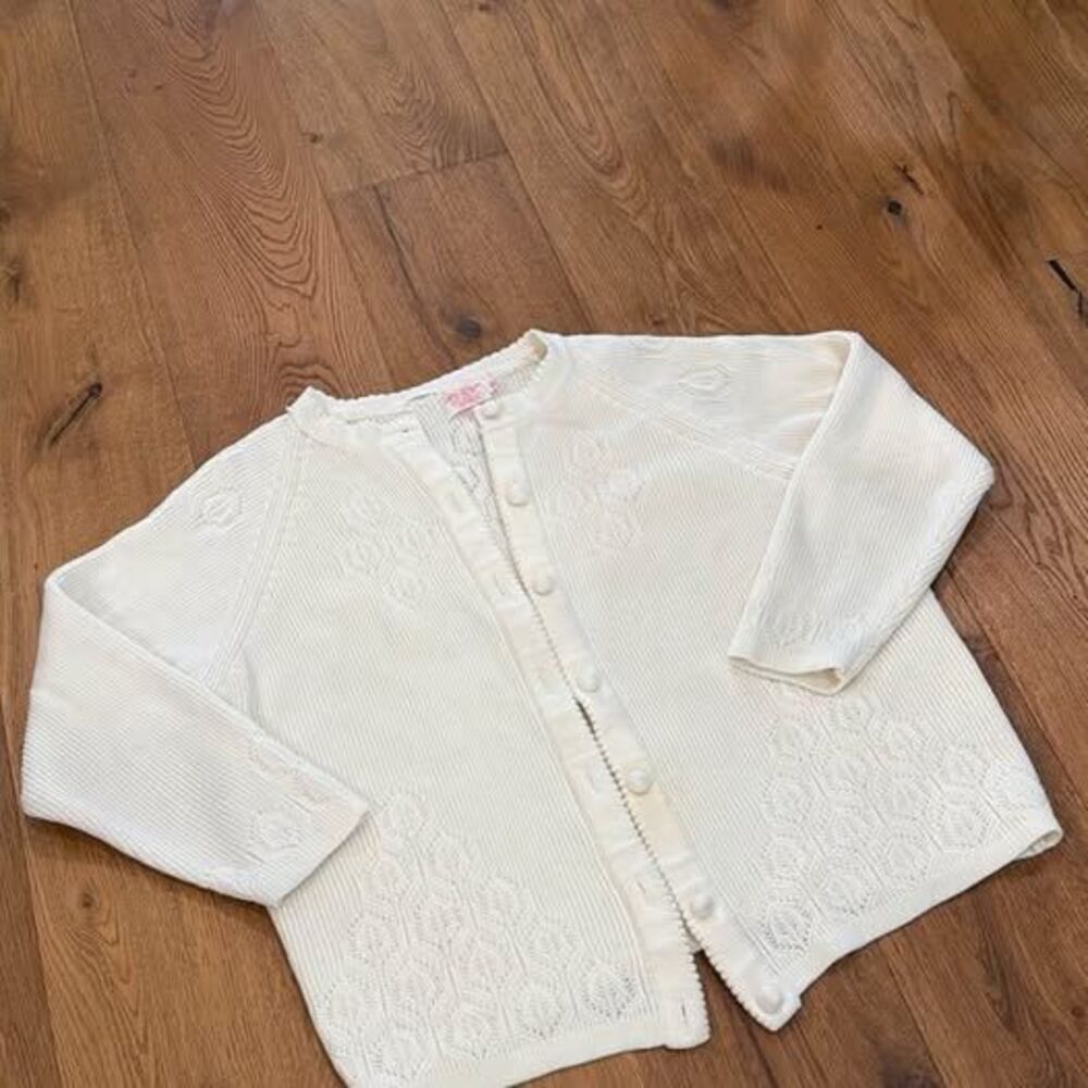 Vintage GIMBELS Cream Knit Cardigan Sweater Ivory M/L Coquette Cottagecore S